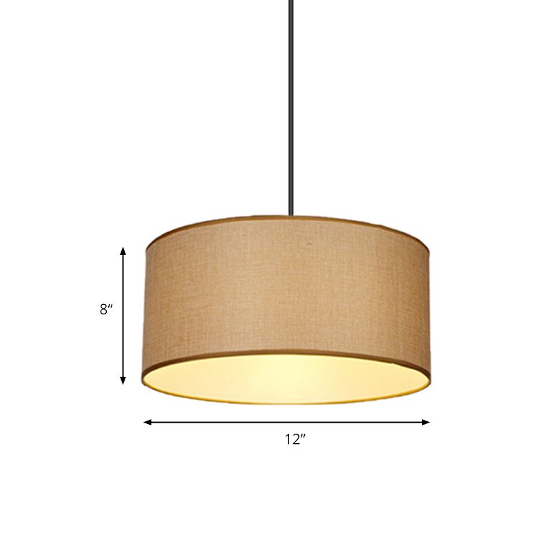 Drum Pendant Light Fixture Simple Fabric Beige LED Hanging Ceiling Light, 12"/16"/19.5" Dia