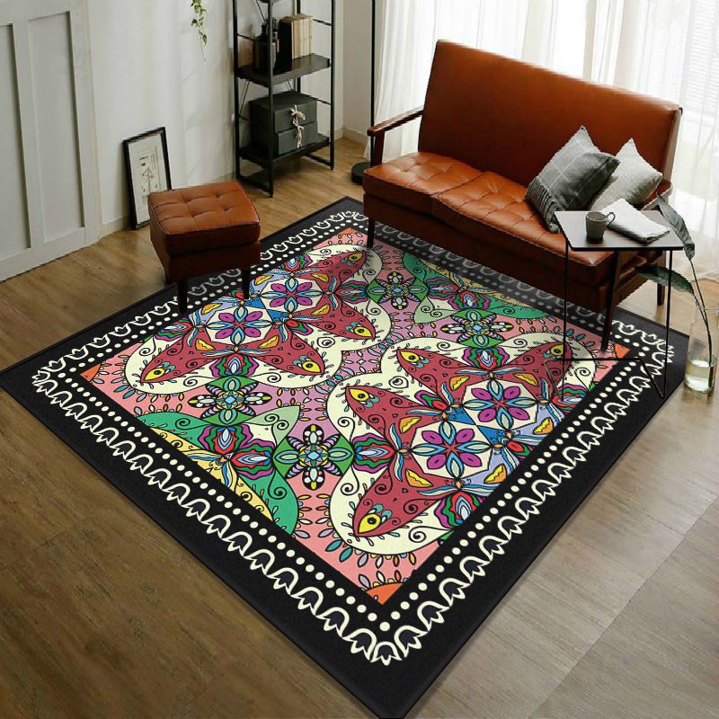 Trendy Symmetric Floral Rug Multi Colored Moroccan Style Carpet Synthetics Rug for Room