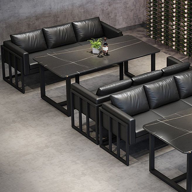 Industrial Style Black Dining Table Sintered Stone Dining Table with Black Frame