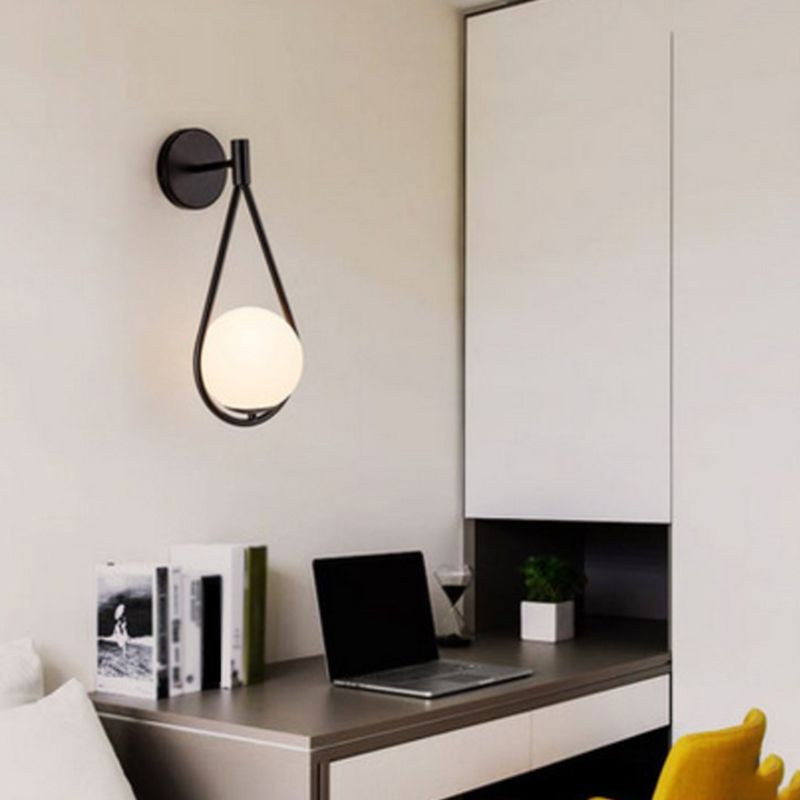 Nordic Minimalist Glass Wall Lamp Milky Glass Metal Base