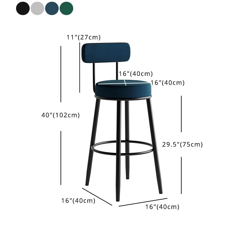 Scandinavian Velvet Footrest Bar Stool Matte Finish Low Back Home Stool