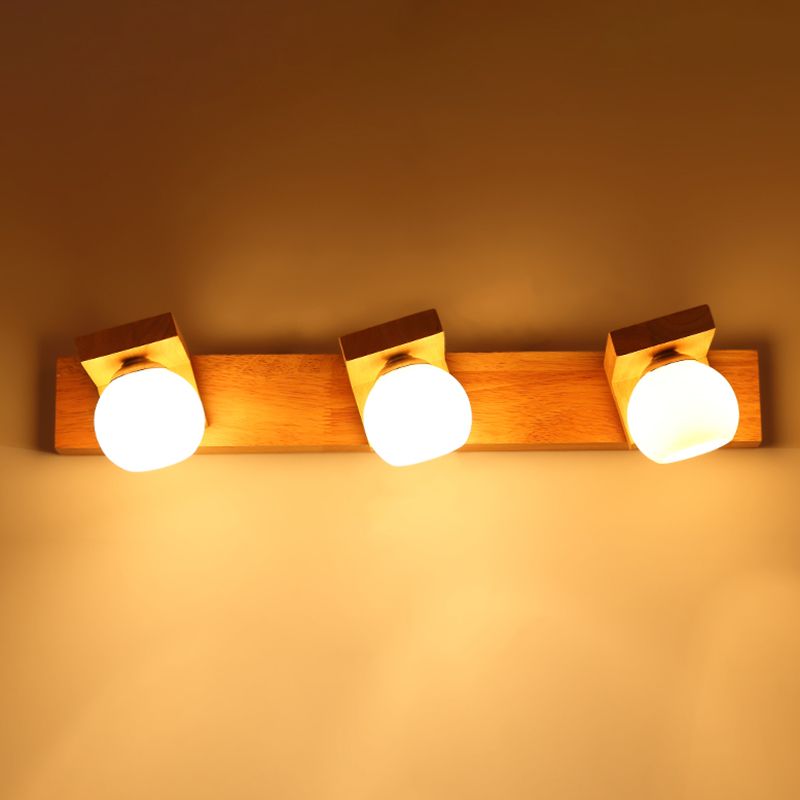 Spherical Bathroom Wall Sconce Lighting Wooden Simplicity Style Sconce Light Fixture in Wood