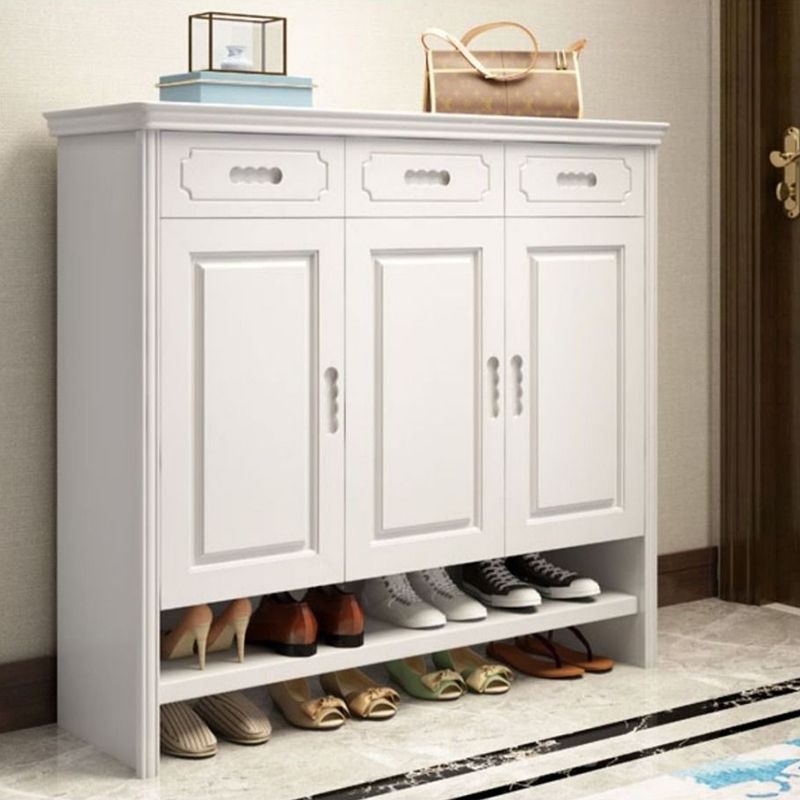 Mid-Century Modern Accent Cabinet Rectangle Solid Wood Grooves With Doors Cabinet