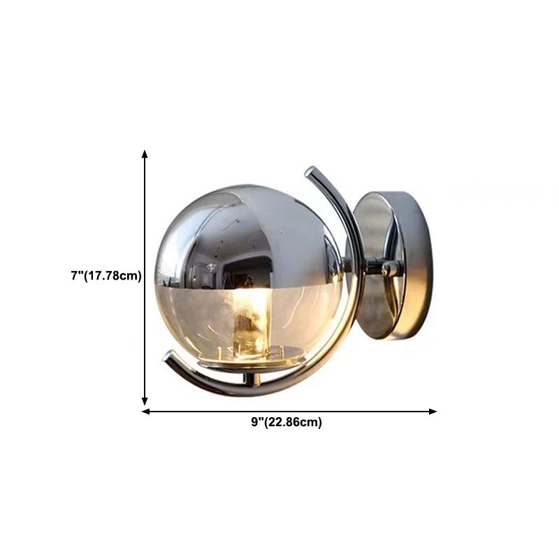 1-Light Modern Wall Lamp Silver Wall Mount Lamp with Glass Shade for Bedroom