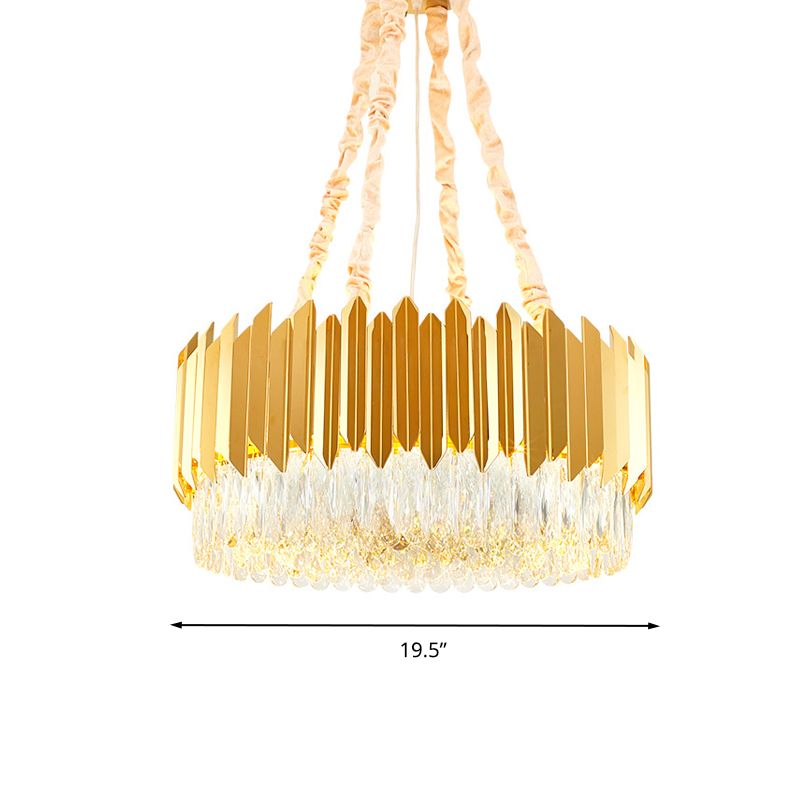 19.5"/23.5" Wide Gold Round Chandelier Lamp Postmodern 6/10 Heads Crystal Block Hanging Ceiling Light