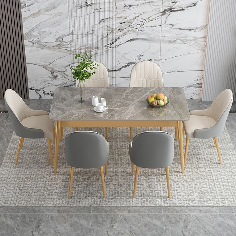 Luxury Sintered Stone Dining Table Rectangle Grey Top Table with Metal 4 Legs