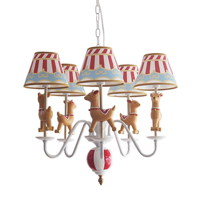 Cartoon Round-go-merry Chandelier Metal 5 Lights Hanging Light for Kindergarten