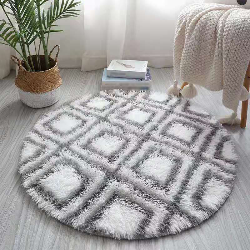 Round White Tone Modern Area Rug Polyester Shape Printing Rug Anti-Slip Backing Indoor Rug for Home Decor