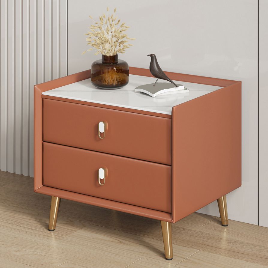 Stone Accent Table Nightstand Modern Nightstand with 2 Drawers