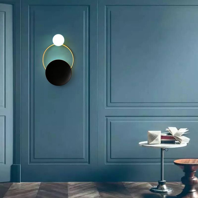 Postmoderne Creative Circle Mur Murce Cream Glass 1 Corridor Wall Corridor Light in Black-Brass