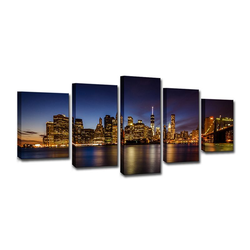 Night Brooklyn Bridge Park Canvas Multi-Piece Modern Living Room Wall Art, Brown