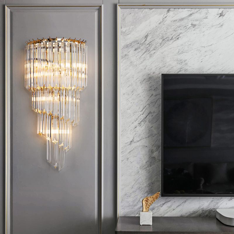 Modern Style Tiered Shape Wall Lamp Crystal Sconces for Bedroom
