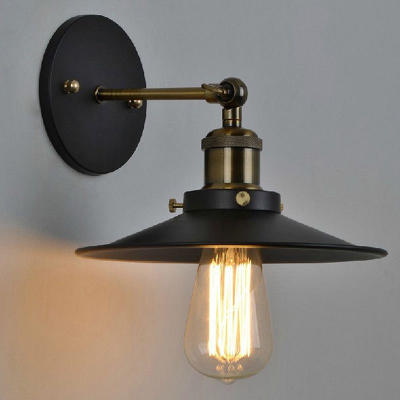 Adjustable Flared Shade Metal Wall Lamp Vintage 1 Bulb Bedroom Reading Wall Light in Black