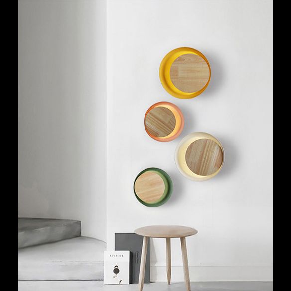 Éclairage d'applications à disque rond en bois de style minimaliste moderne 1 appliques lumineuses