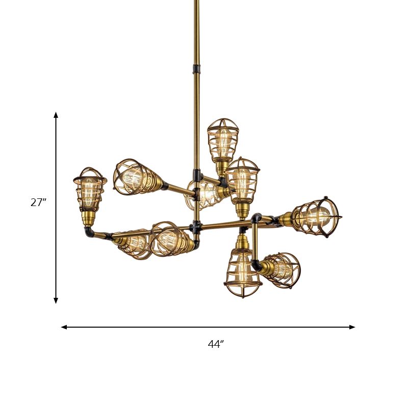 Kronleuchtermulti -Licht -Käfigleuchter mit Glühbirne -förmiger Vintage Loft gebürstet Messing Metallic Mini Anhängerlampe