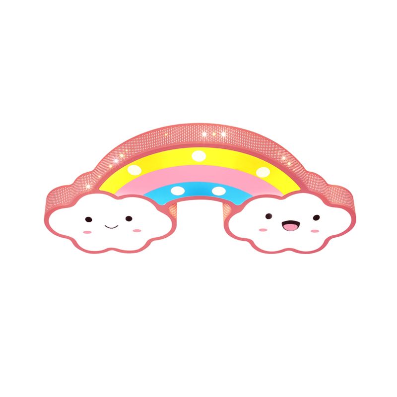 Lámpara de techo de hierro ahuecada con arcoíris, accesorio de montaje empotrado LED rosa/blanco/azul de dibujos animados para habitación de niños