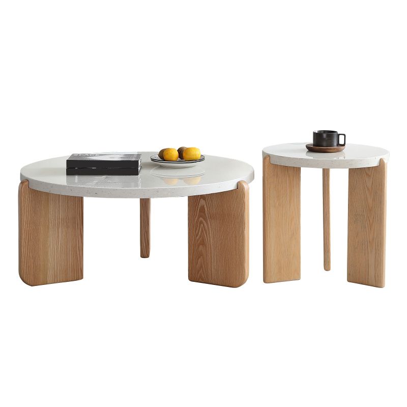 Round Terrazzo 1 Single Coffee Table Modern Style Wooden 3 Legs Cocktail Table
