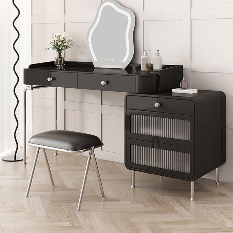 Glam Makeup Vanity Set with Glass Top, Black Vanity Dressing Table Set