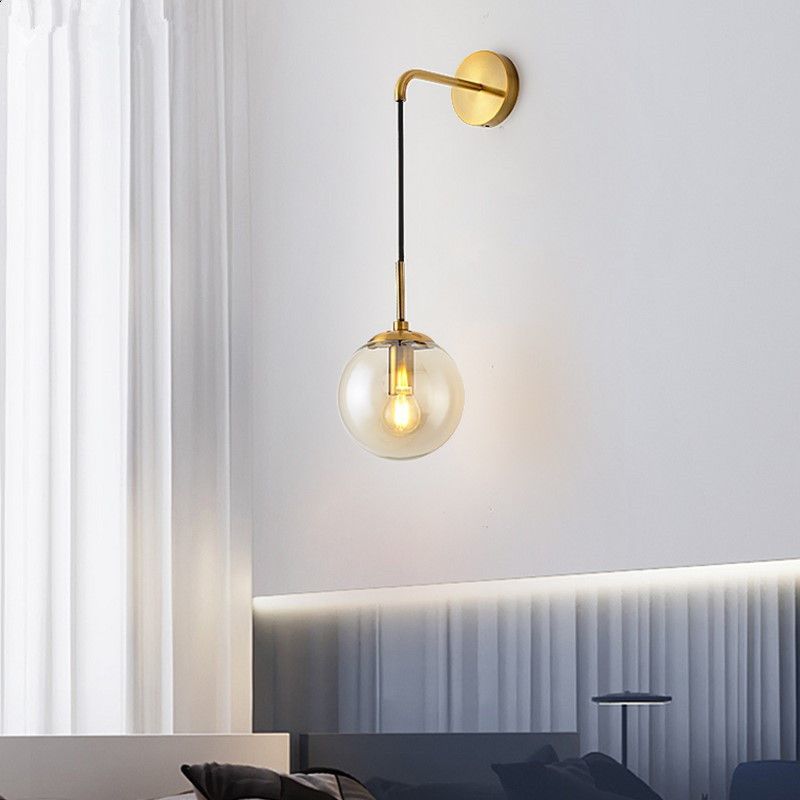 Industrial Style Ball Shape Wall Sconce Glass 1 Light Sconces in Gold for Bedroom