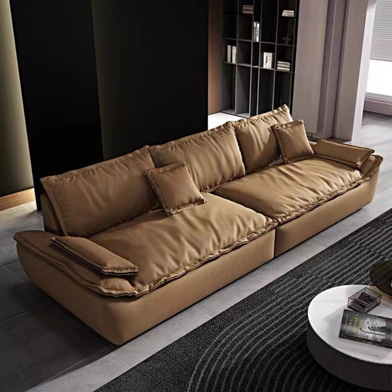 Stationary Stain Resistant Faux Leather Living Room Pillow Top Arm Dark Brown Sofa