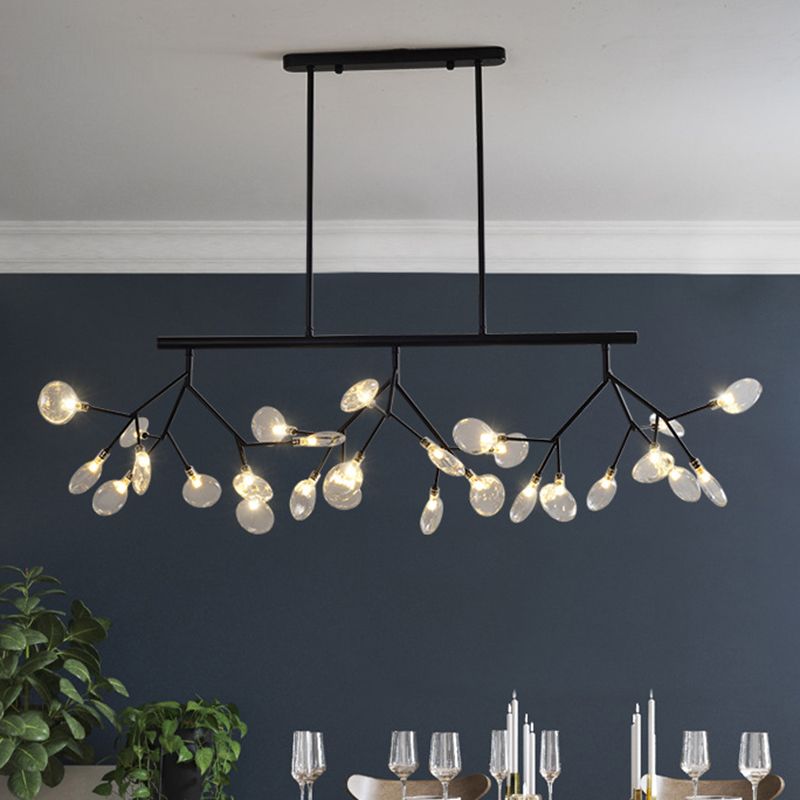 27 Lights Island Chandelier Contemporary Leaf-Shaped Metal Pendant for Bedroom