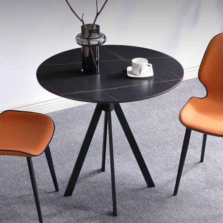Modern Style Sintered Stone Dining Room Set Black Round Table Formal Dining Table Furniture