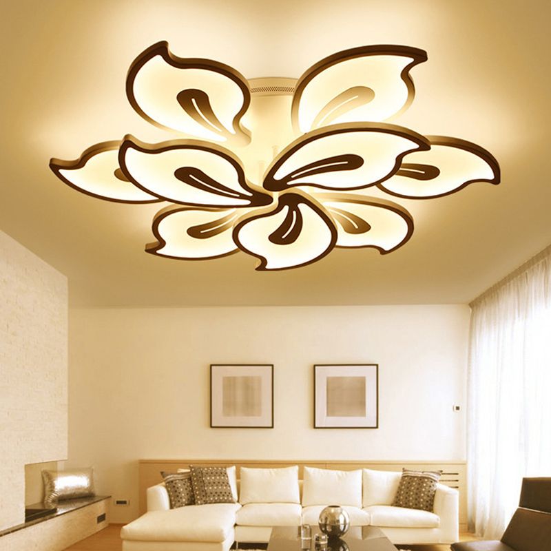 Acrylic Bauhinia Leaves Flush Ceiling Light Modernism LED 3/5/9-Light Flush Mount Light Fixture in Warm/White/Natural Light