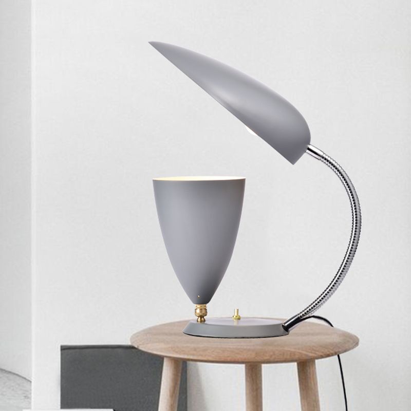 Iron Sharp Tongue and Cone Table Light Modern LED Reading Lamp in White/Black/Grey with Adjustable Arm