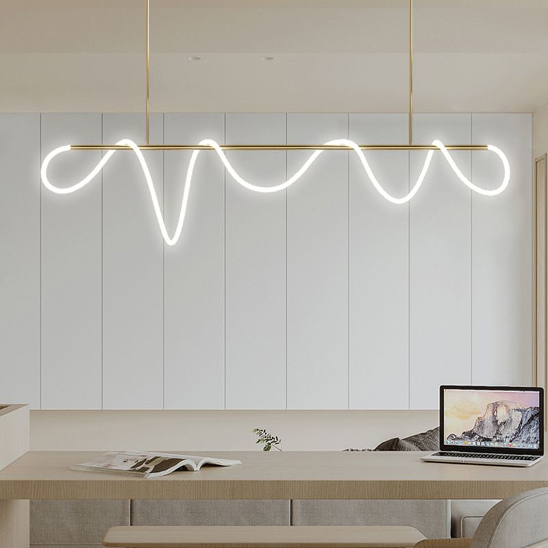 Modern Metal Ceiling Light Linear Shape Island Light with Silicone Shade for Living Room