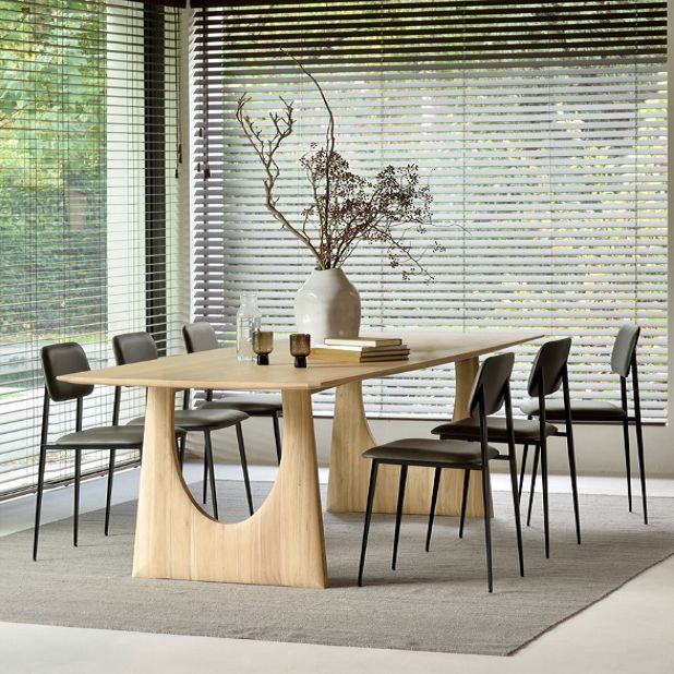 Rechthoek casual eettafel licht houten kleur vaste tafel met vaste houten basis