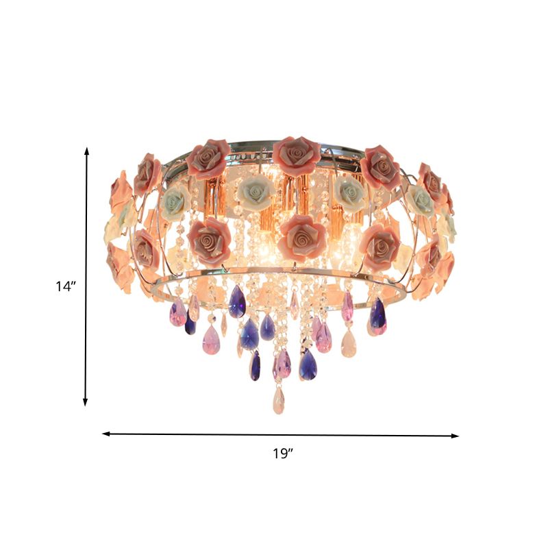 Lampe encastrée traditionnelle en cristal K9 transparent, 6/8 ampoules, rose, proche du plafonnier, pour chambre à coucher