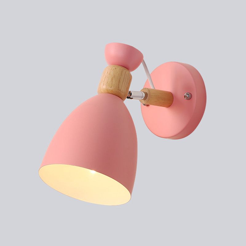 Geometric Wall Mounted Reading Light Macaron Metal 1-Light Wall Sconce Lighting with Wood Deco