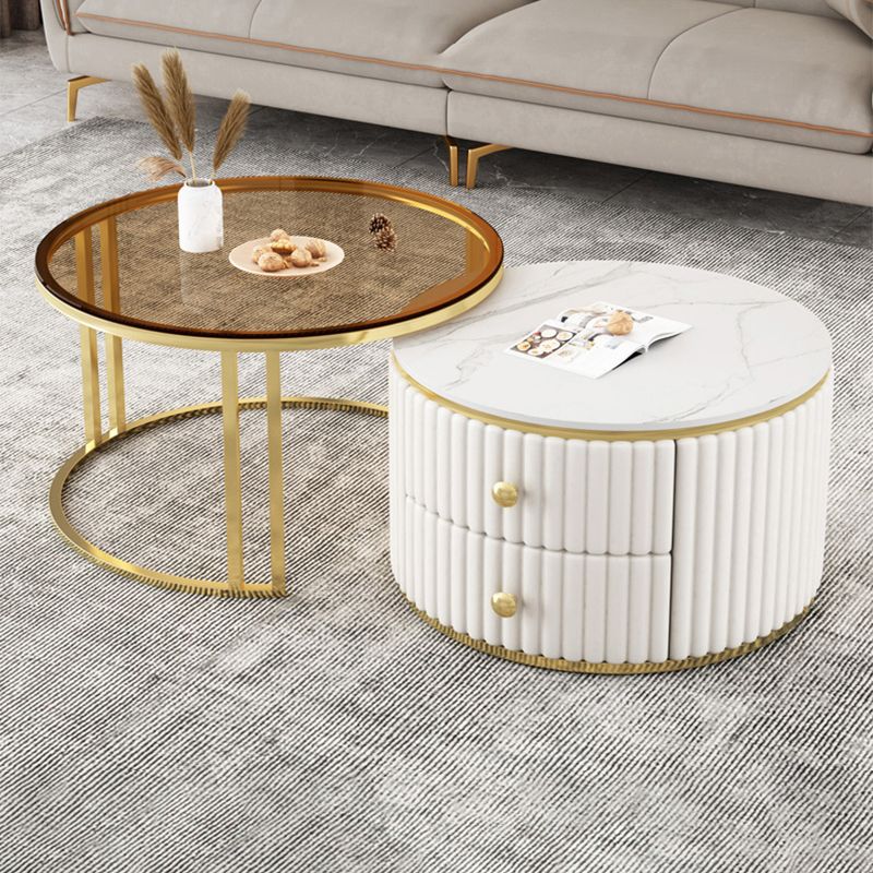 Slate and Metal Coffee Table Frame Nesting Coffee Table Set with Drawers