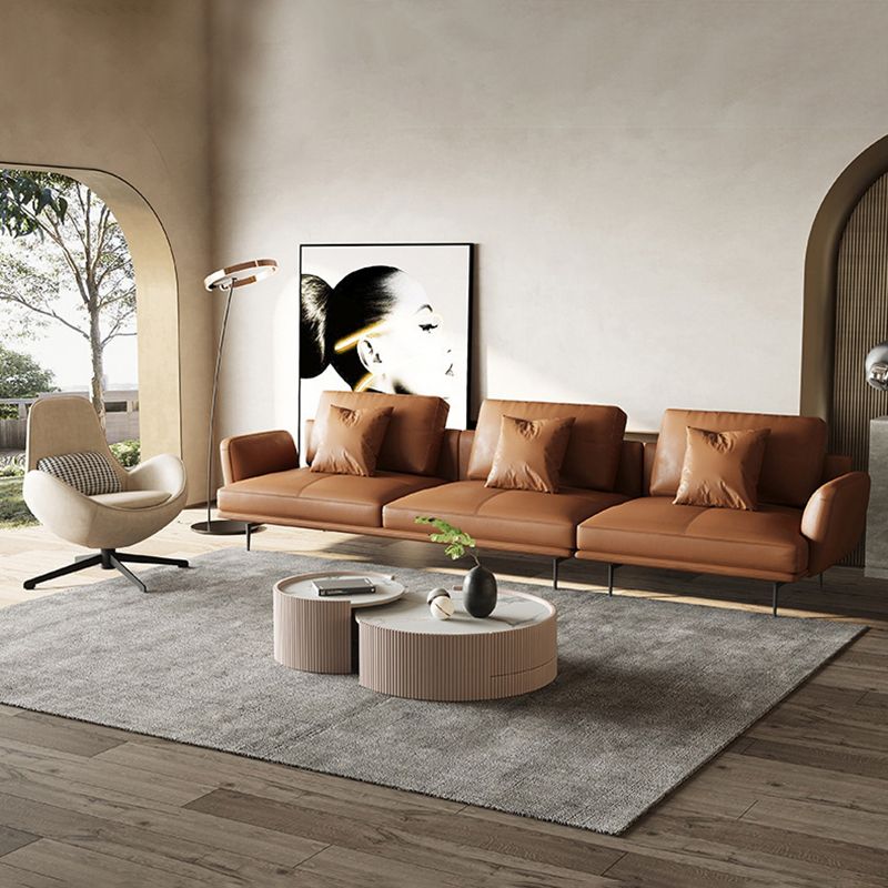 Tan Recessed Arm Sectionals Pillowed Back Cushions Corner Sofa