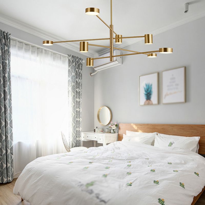 Luci del lampadario in metallo a forma di cilindro moderni apparecchi di illuminazione lampadario in oro