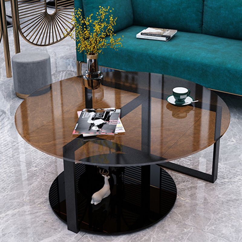 17" Wide Contemporary Coffee Table Round Glass Top Cocktail Table