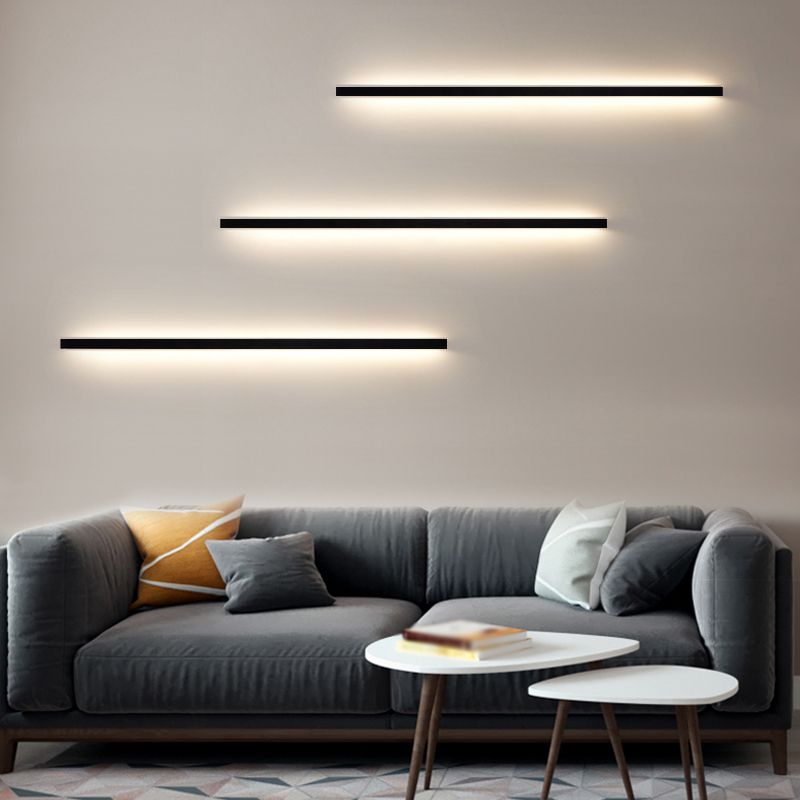 Linear Shade Metal Wall Sconce Modern Style 1 Light Wall Mounted Light in Black