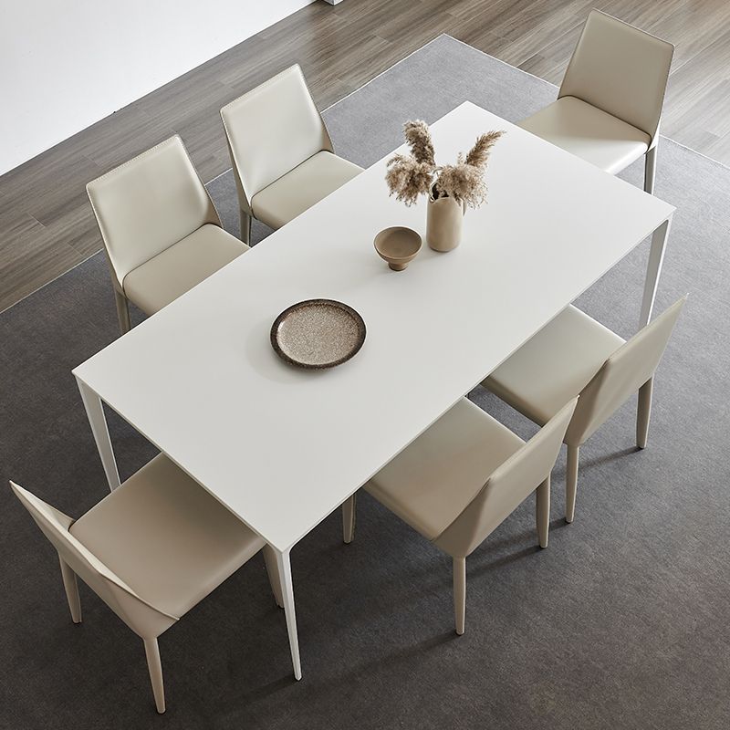 Modern Sintered Stone Table Set of 5/7 with Rectangle Table Dining Set with White Chairs