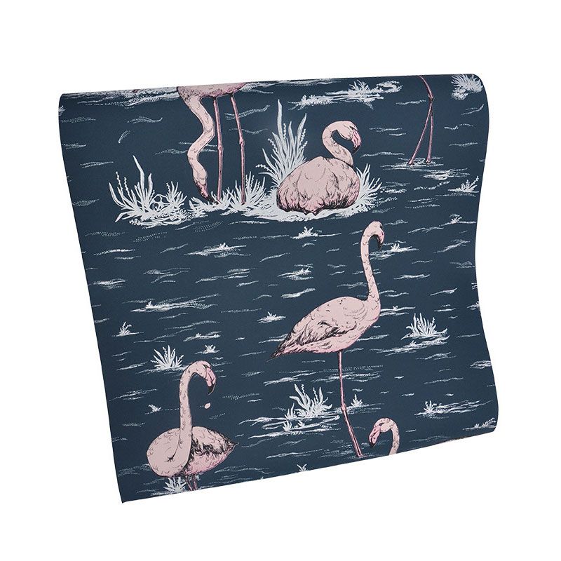 Dark Color Non-Woven Decorative Wallpaper with Flamingo Pattern for Kid, 20.5"W x 33'L