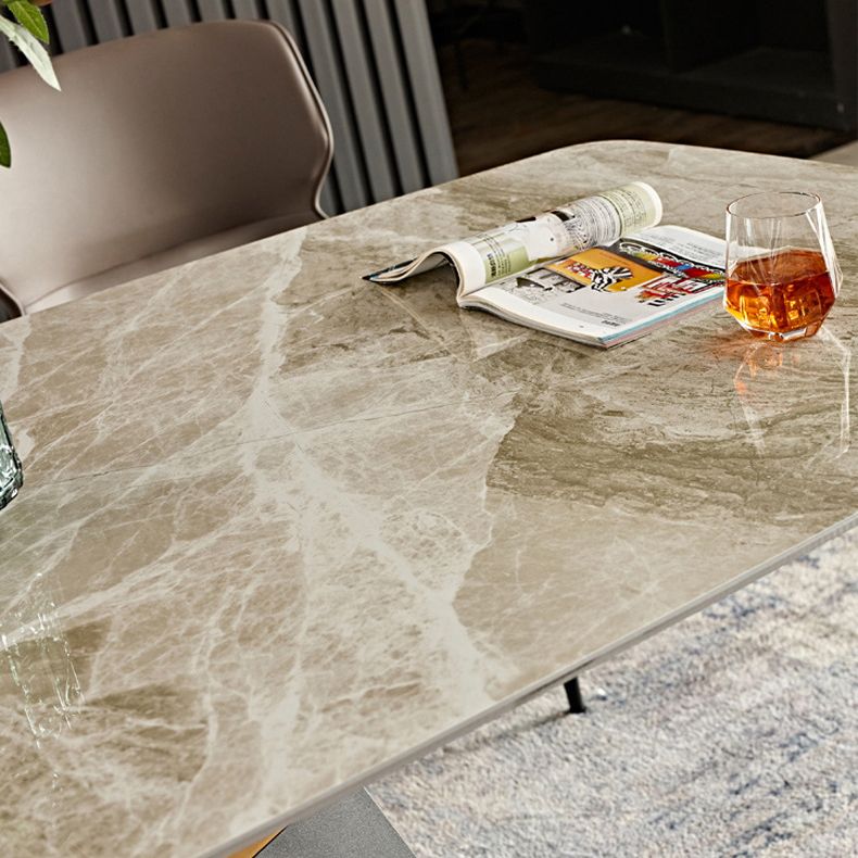Metal Traditional Luxury Rectangular Table Sintered Stone Dining Table with Pedestal Base
