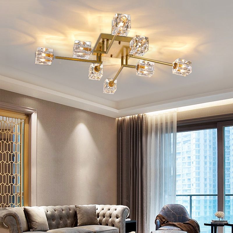 Crystal Sputnik Semi Flush Mount Lighting Simple Style Semi Flush Ceiling Light Fixture