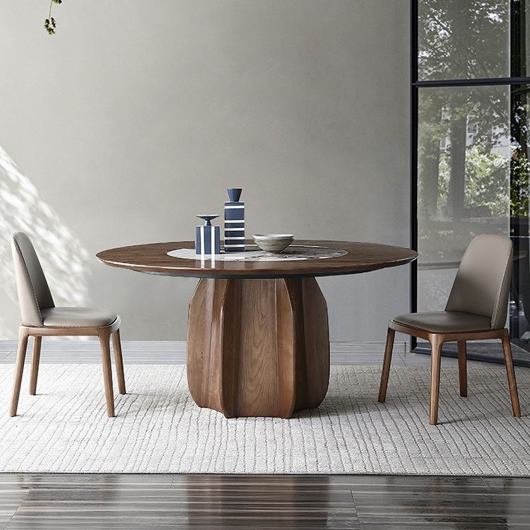 Round Pedestal Table Simplicity Style Solid Wood Dining Site Table with Turntable