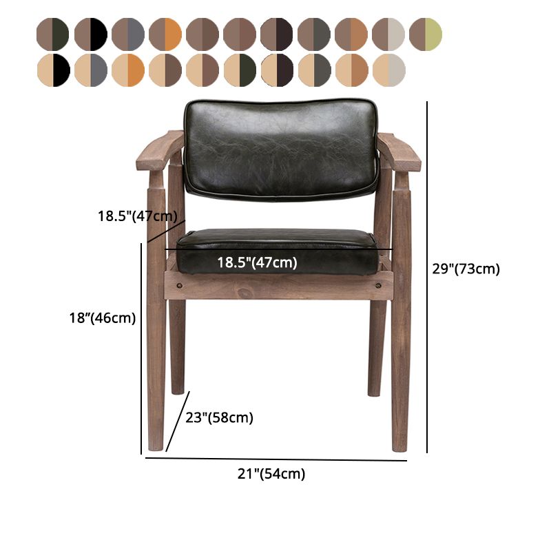 Silla de comedor de cuero con respaldo abierto de madera de caucho de granja con acabado mate