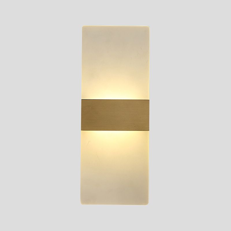 Rectangular Flush Wall Sconce Minimalist Acrylic Bedside Wall Lamp with Gold Band, Warm/White Light