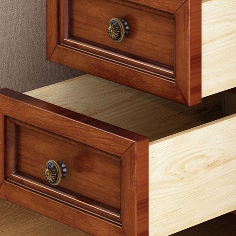 13.7" W X 23.6" H Farmhouse Wood Side Table Two-Drawer Side Table with Wheels