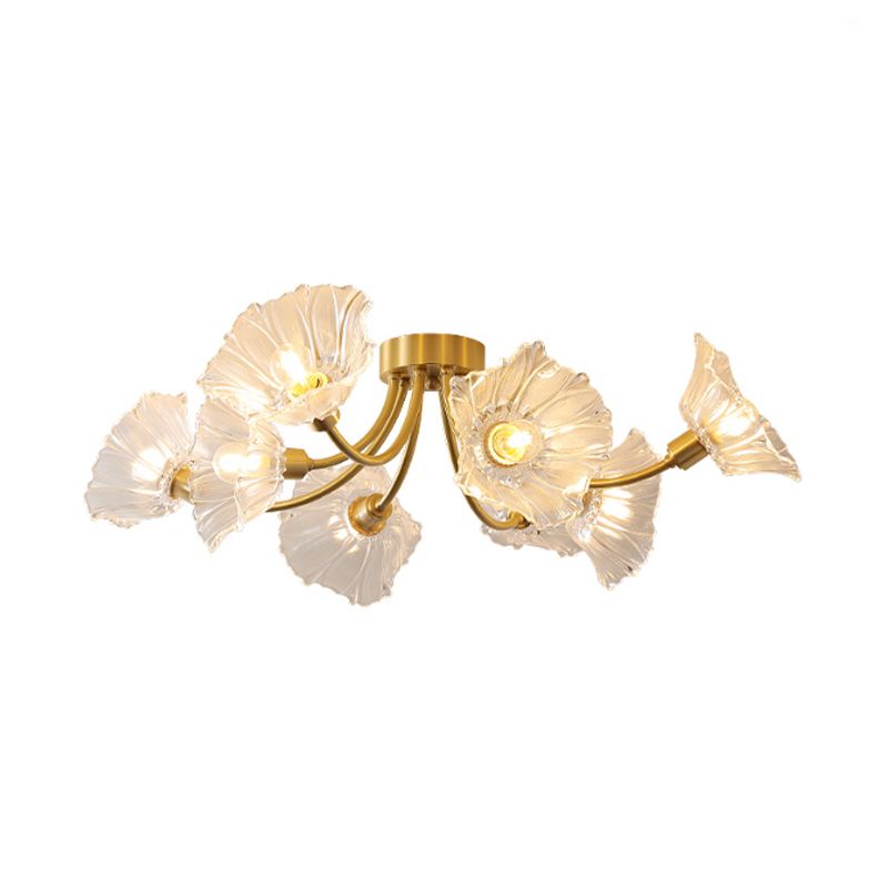 Flower Shape Glass Flush Mount Light Modern Multi Lights Ceiling Mount Light in Brass