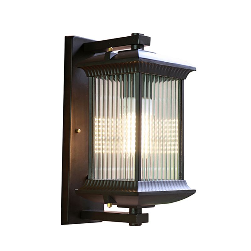 Ribbed Glass Rectangular Shade Wall Light Classic Single Outdoor Wall Lighting Fixture in Coffee