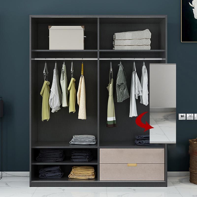 Black Wardrobe for Home Modern Style Cabinet with Glass Doors