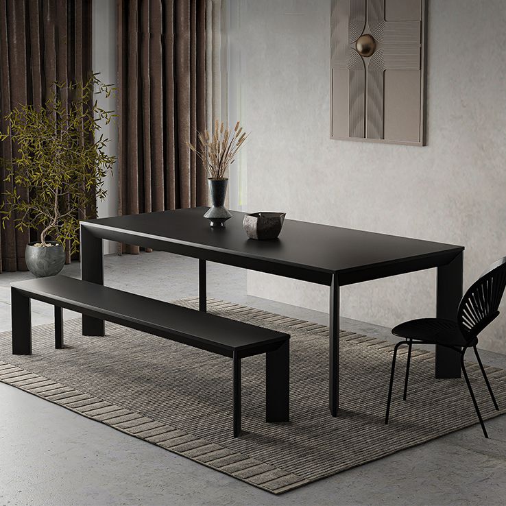 Modern Rectangle Dining Site Table Black Solid Wood 4 Legs Dining Table