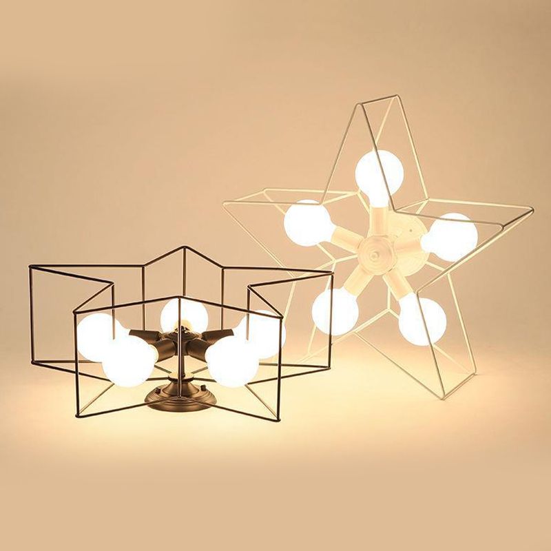 Metal Star Shape Flush Mount Light Industrial 5 Lights Flush Mount Ceiling Fixture
